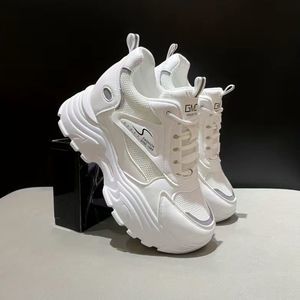 mesh chunky sneakers lace up running shoes thick bottom height walking platforms